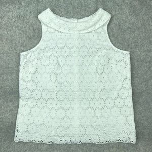 Talbots Blouse Womens 14W Plus White Eyelet Lace Sleeveless Lined Boho Cottage